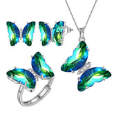 Green Butterfly Jewelry Set 4PCS May Emerald Birthstone - Jewelry Sets - Aurora Tears